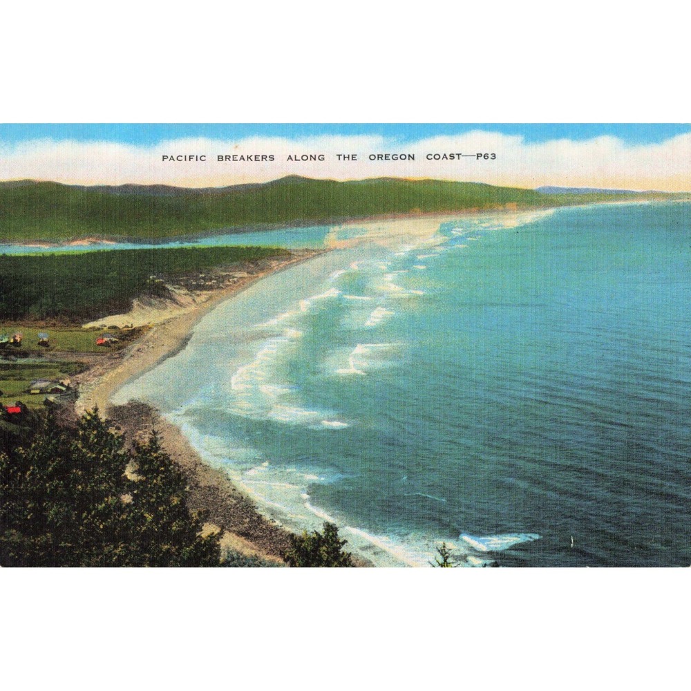 Oregon OR Coast Pacific Breakers Vtg Linen Postcard EC Kropp P63 Aerial Unposted - Picture 1 of 2